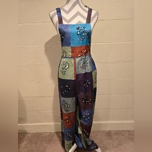 ROMWE Hippie Patchwork Overall Jumpsuit Wide Leg Polyester Size Medium (6)